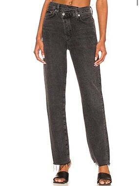 Agolde Women’s Criss Cross Waistband Raw Hem Jeans Synchronize Charcoal Black 31